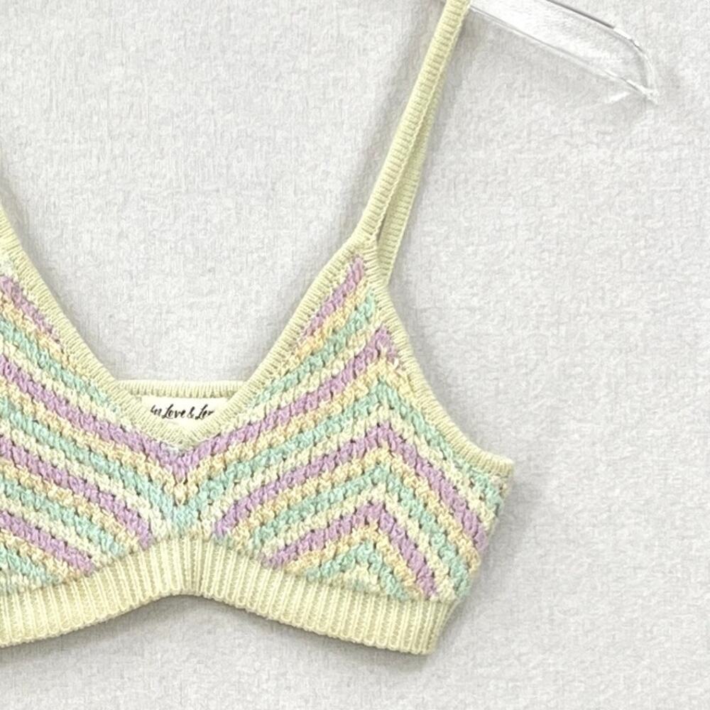 FOR LOVE AND LEMONS Corinna Bralette Womens Small Mint Sweater Knit Crop Chevron - Picture 5 of 16